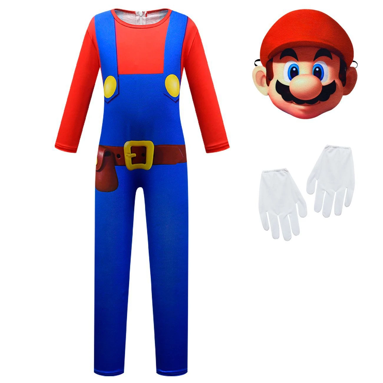 Kids Anime Cartoon Print Blue Red Green Plumber Jumpsuit Outfit for Girls Boys Christmas Halloween Cosplay Costume