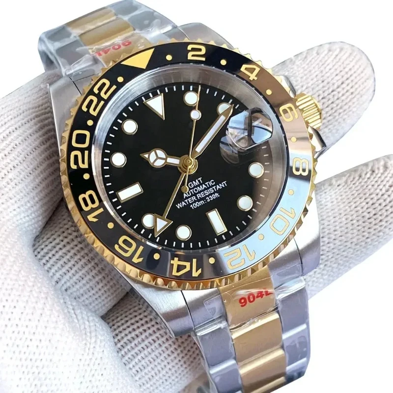 2025 NEUE automatische mechanische Uhr Gold zweifarbiges GMT-Uhrwerk Tauchen für Herrenuhren Keramiklünette Saphir 40 mm
