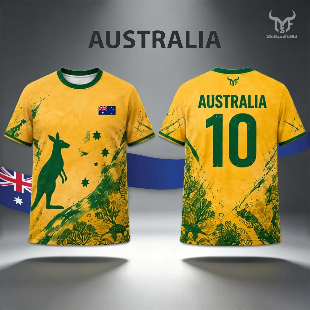2026 New Australia Flag Print Jersey Kangaroo Graphic Fashion Street Casual Tops Men's Outdoor Soccer Training Quick Dry T-shirt