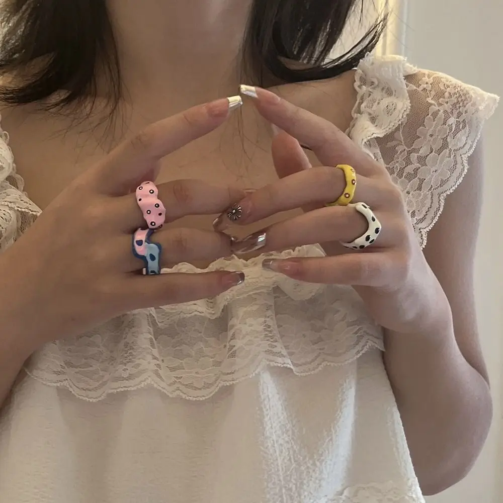 Niche Design Ins Style Oil Dropping Process Girl  Gift Polka Dot Y2K Fashion Jewelry Vintage Ring Women Ring Korean Style Ring