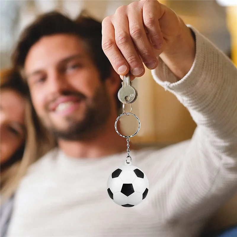 24 Pack White Soccer Keychains,Mini Soccer Stress Ball Keychains,Sports Ball Keychains,School Carnival Reward for Kids