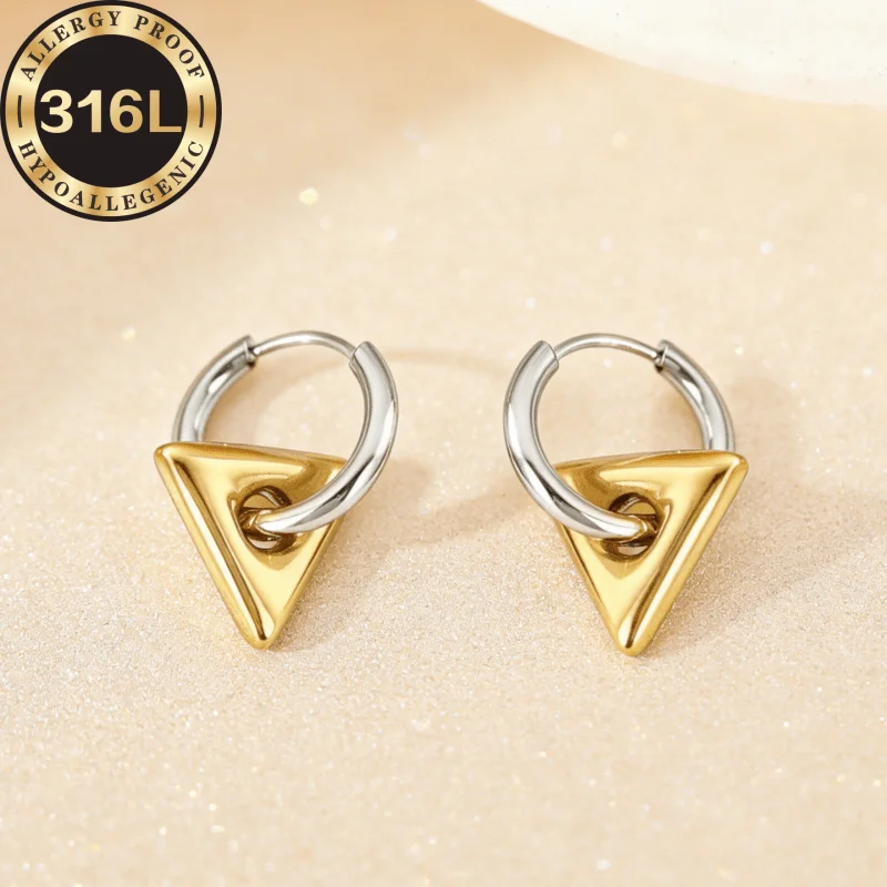 Stainless steel is hypoallergenic, triangular two-color, anti-fading, suitable for skin-friendly, suitable for daily wear