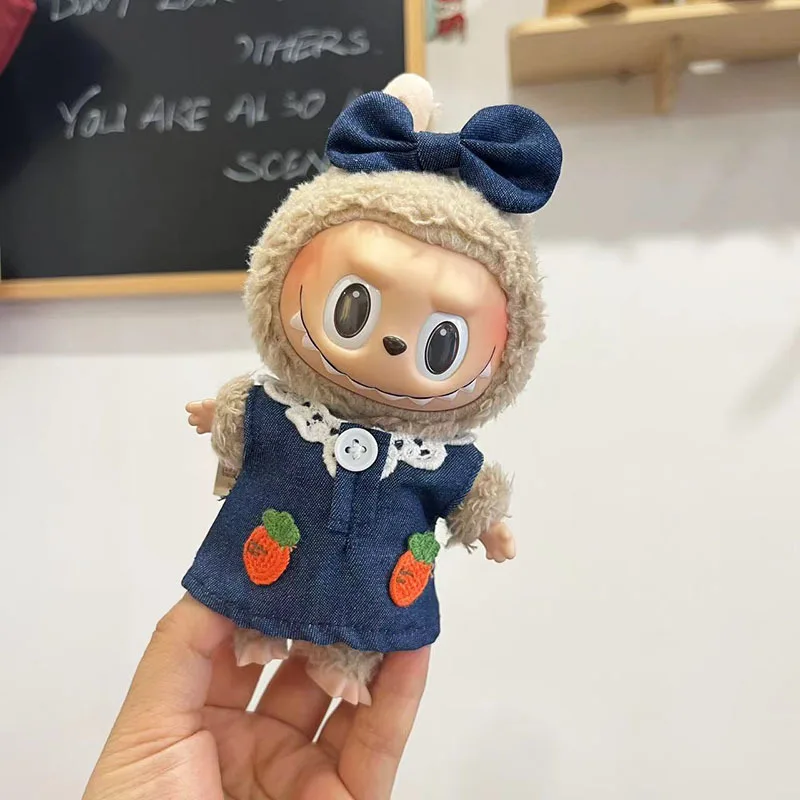 Mini Macacão Plush para Bonecas Labubu Idol, Roupas, Saia de Doces, Grampo, Acessórios Hoodie, Kpop Coreano, Exo, Cute17 cm