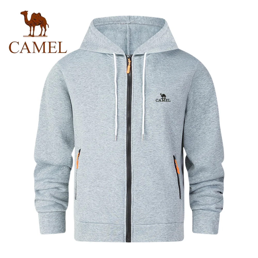 Embroidered CAMEL wool warm hoodie, suitable for autumn and winter men's sportswear, zippered cardigans, windproof jackets