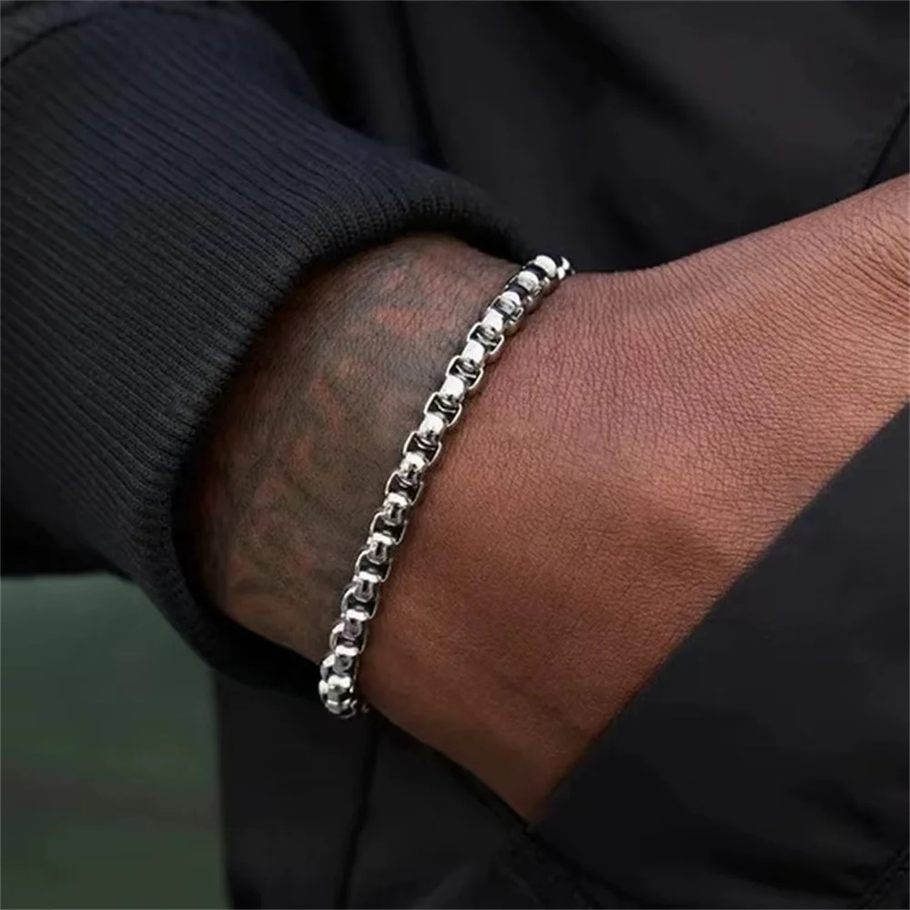 Stainless Steel Square Ball Chain Bracelet Men Titanium Steel Jewelry Hip-Hop Bracelet For Women Fashion Trend Accessories Gif