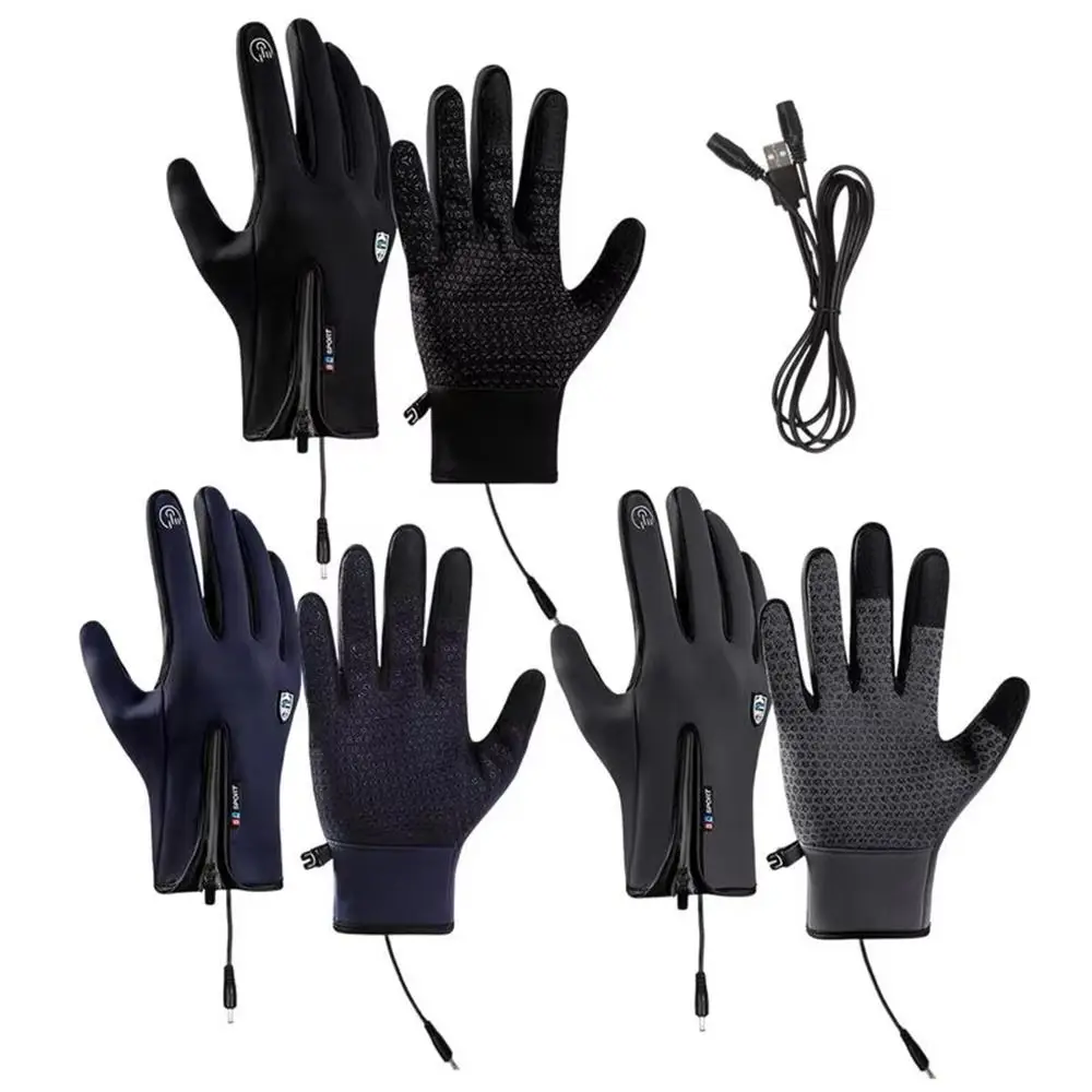 Durable Polyester USB Heated Gloves Waterproof Reusable Rechargeable Gloves Non-Slip Adjustable Touchscreen Gloves for Winter