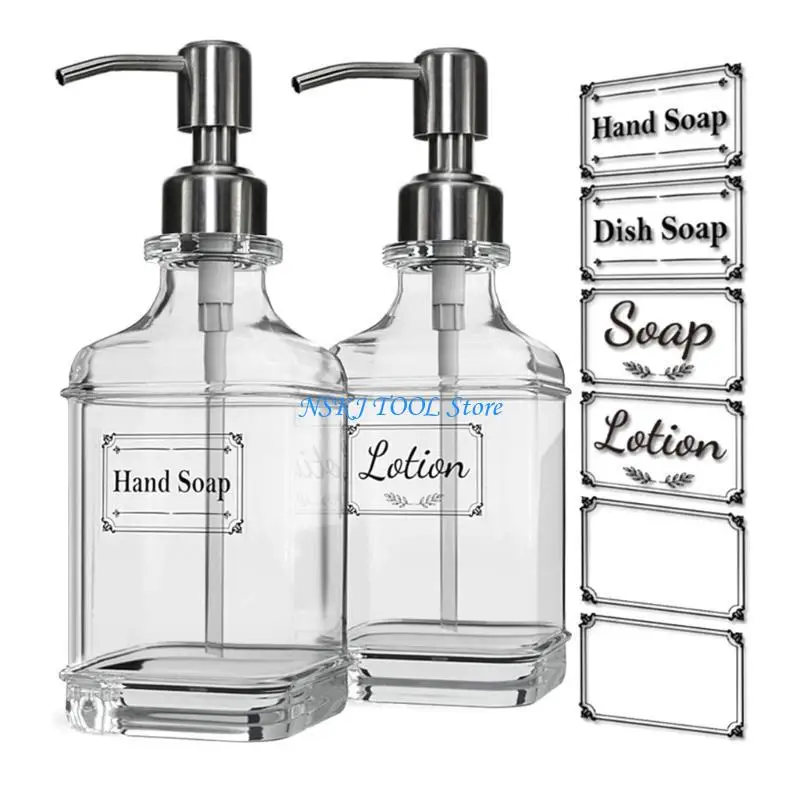 L8RC Set of 2 Soap Dispenser Large Capacity 550ml Liquid Pumps Rustproof Soap Bottles