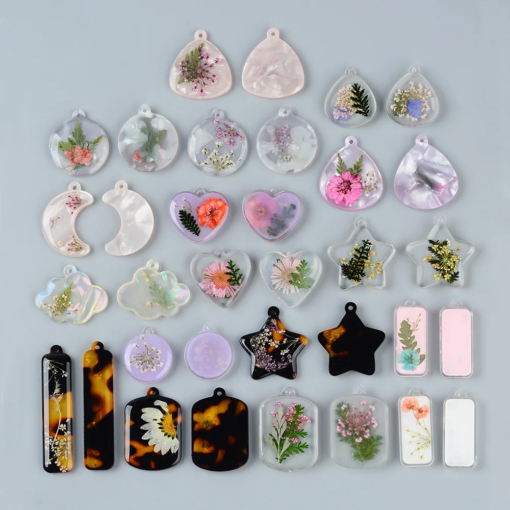 6/12 pieces of jewelry/handmade/DIY pendant/resin bead mixed with natural dried flowers/necklace pendant keychain accessories