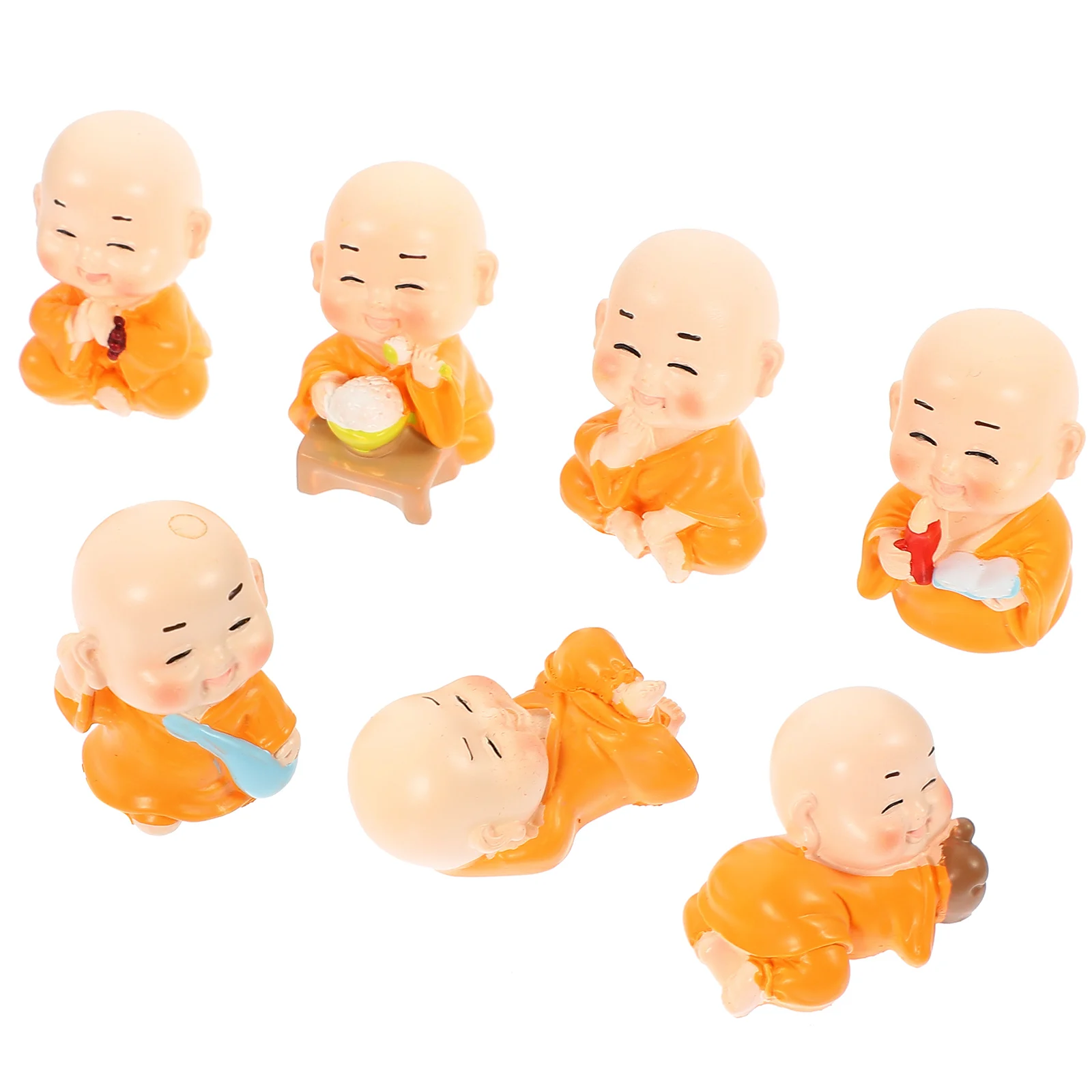 

7 Pcs Zen Monk Ornaments Buddha Decor Statue Indoor Decoration Mini Resin Little Chinese Sculpture Bulk Baby Decorations
