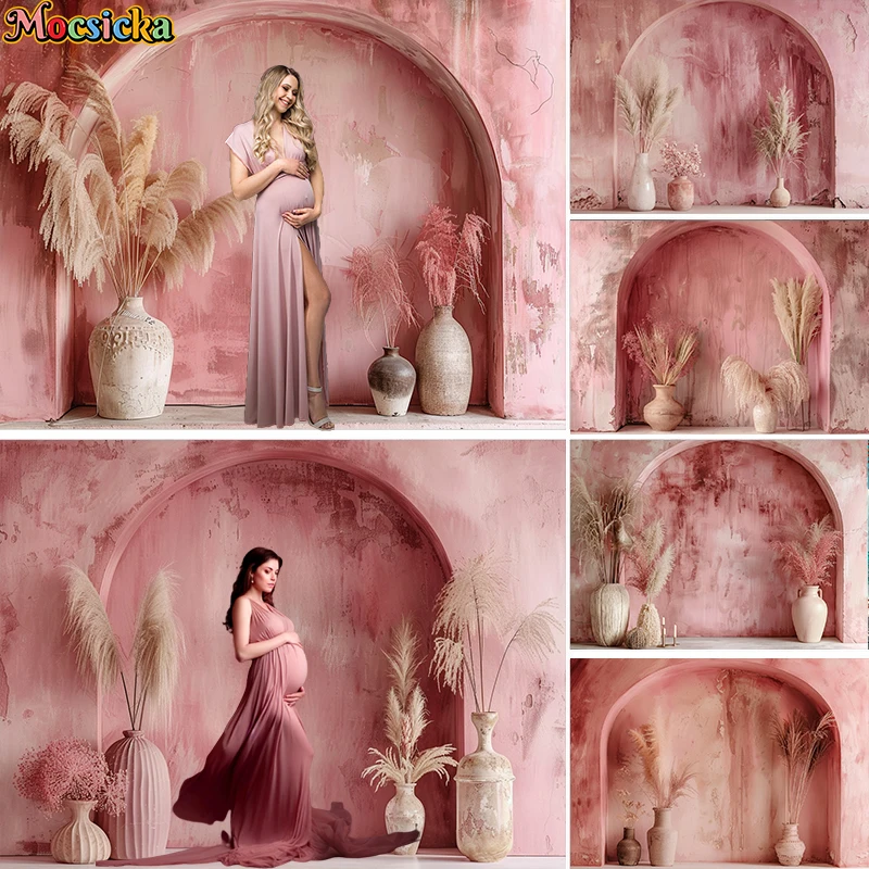 

Mocsicka Photography Background Wedding Maternity Adult Kids Art Portrait Decor Vintage Bohe Red Arch Wall Backdrop Photo Studio