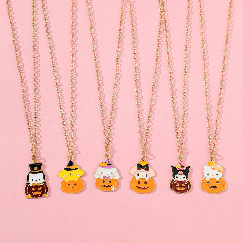 Sanrio Hello Kitty Halloween Pumpkin Necklace Anime Character My Melody Kuromi Funny My Melodys Cartoon Fashion Decoration Gifts