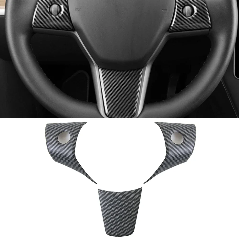 

Car Steering Wheel Patch Decoration Sticker For Tesla Model 3 Model Y 2017-2023 3Pcs ABS Interior Modified Accessories