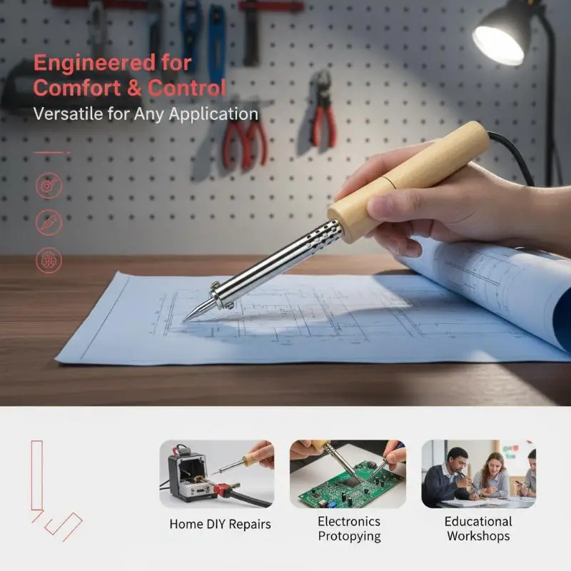 (220V 30W To 100W Wood Handle Mini Soldering Iron Adjustable Temperature Electric Hand Tool)