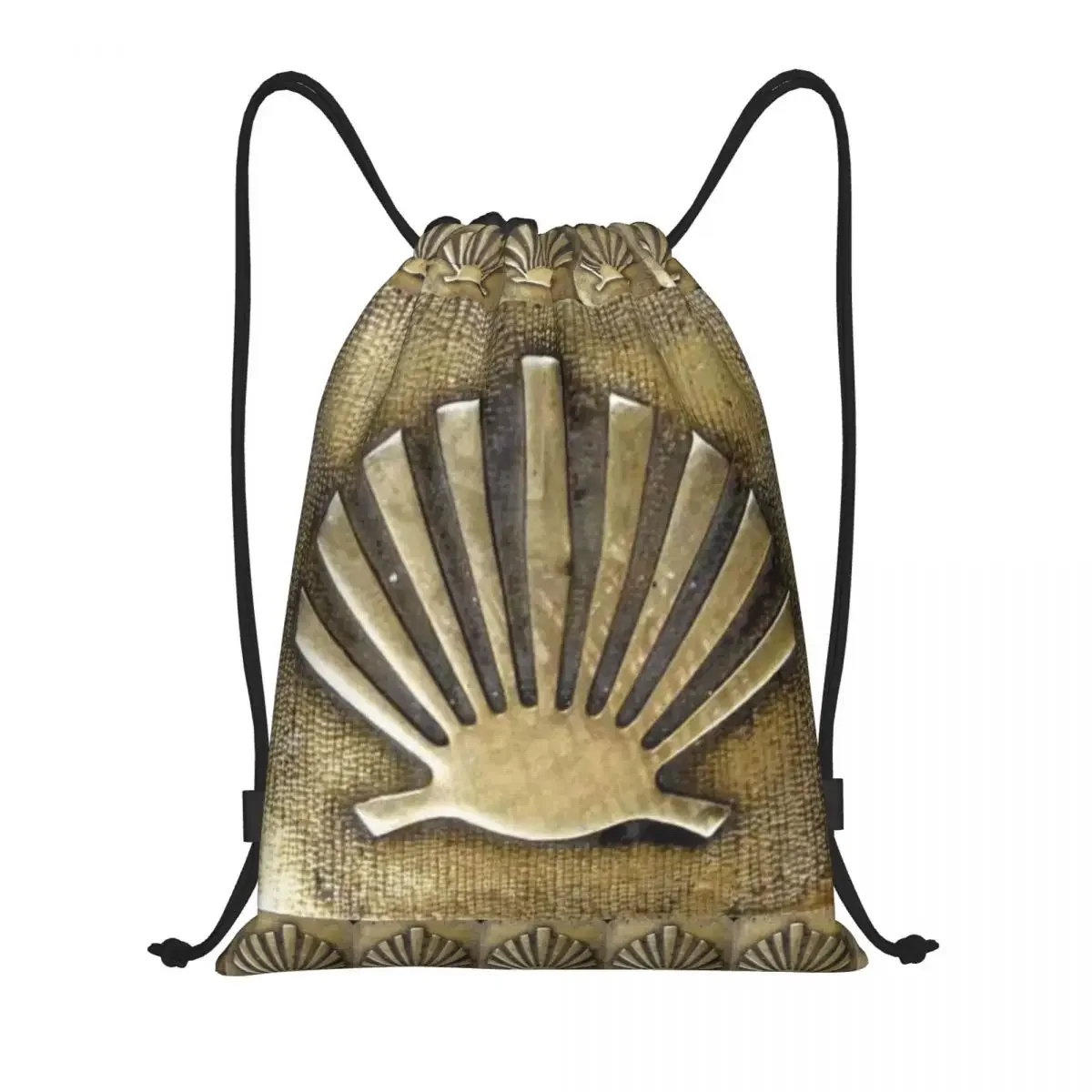 

Custom Camino De Santiago Scallop Shell Drawstring Backpack Sports Gym Bag for Men Women Training Sackpack