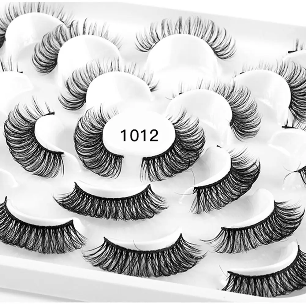 Reutilizável Fluffy Faux Mink Lashes, Cílios Postiços, D Curl, Cílios Postiços, Cílios de Tira Russa, 10 Pares