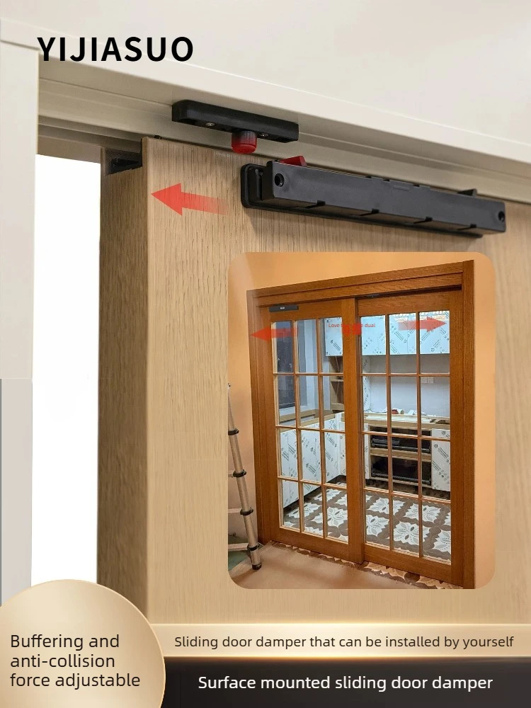 Sliding Door Closer,Adjustable Pneumatic, Auto‑Close Buffer Damper with Variable Closing Speed for Domestic Wooden Sliding Door