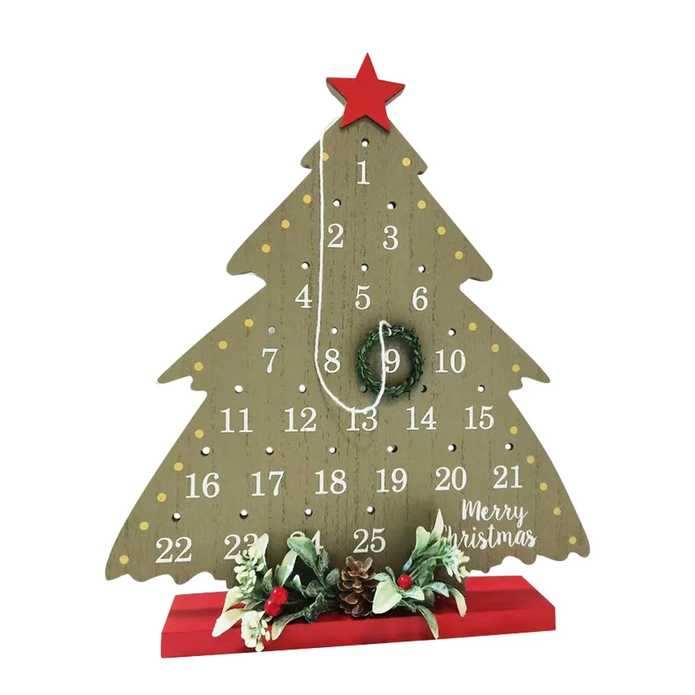 

Merry Christmas Sign Advent Calendar Rustic Wooden Xmas Tree Decor Tabletop Calendar Holiday Home Decoration