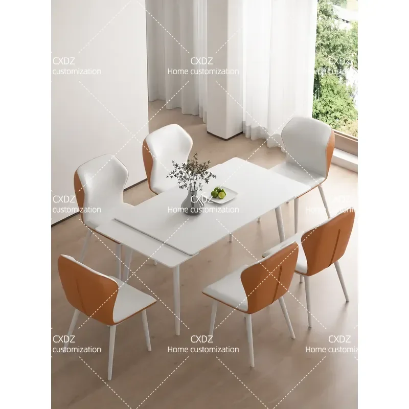 Nordic Modern Simple Rock Slab Telescopic Folding Dining Table and Chair Set Rectangular Cream Style for Small Apartment
