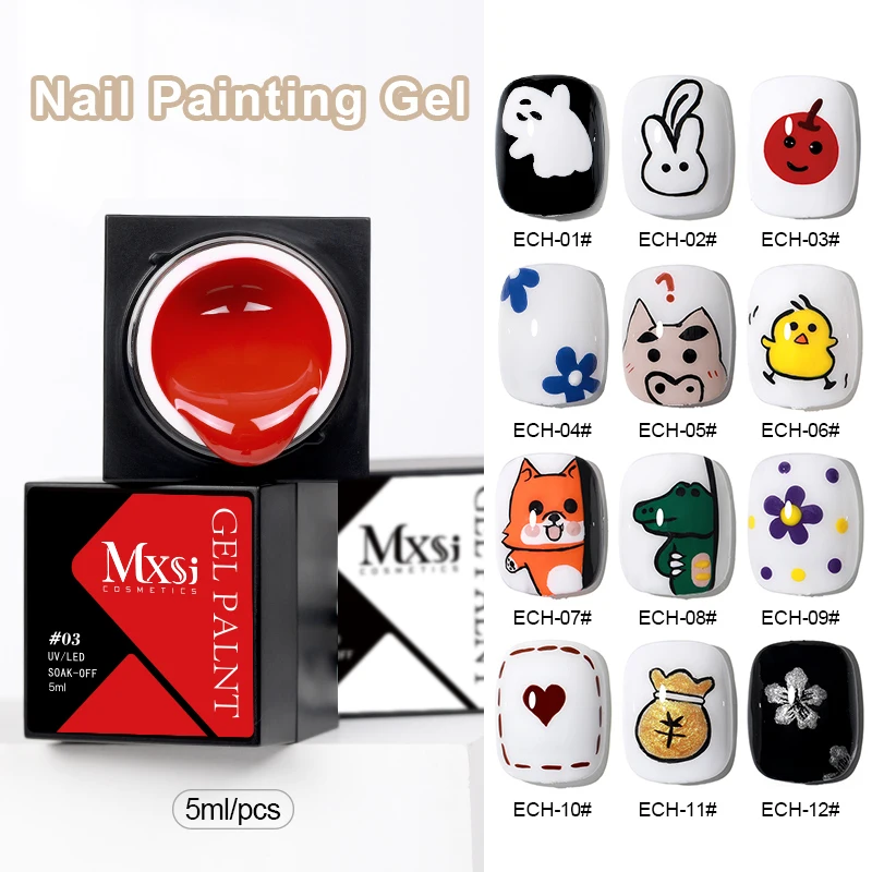 5ml No Wipe Semi-solid Painting Gel Full Coverage Black White Color Paint Liner UV Gel Nail Art  DIY Manicure Gel Polish Varnish