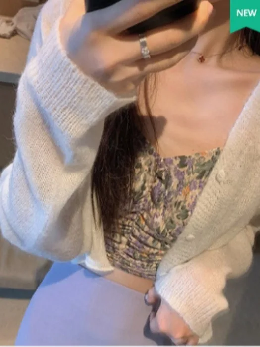 Blue Knitted Open Cardigan Women's 2025 New Sle oulder awl with Strap Skirt Outer Cover Thin Sweater Jaet