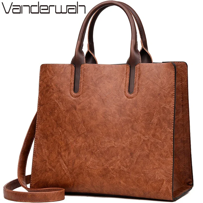 Vintage OIL SKIN Leather Big Casual Tote women bags High Quality Women's Handbags Shoulder Crossbody Bag Messenger Bags sac