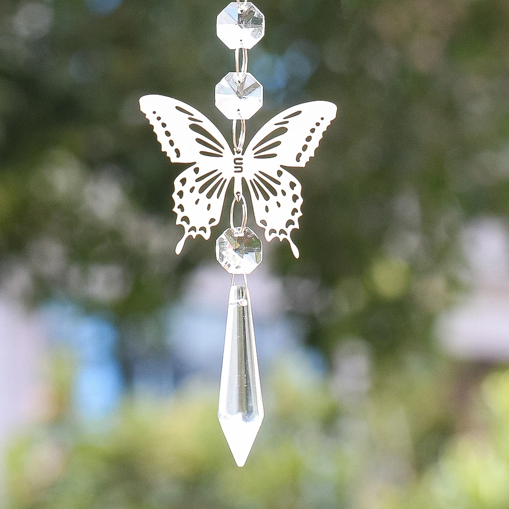Butterfly Suncatcher Wind Spinner Icicle Crystal Prism Stabilizer Tail Flowing-Light Effect Bird Deterrent Window Hanging Decor