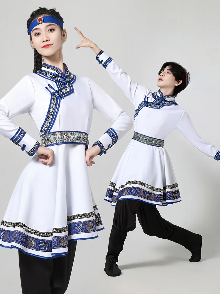 

Mongolian Dance Performance Costume Women's Adult Ethnic M Chopstis Dance Clothing White Drama Costume Mongolian D...