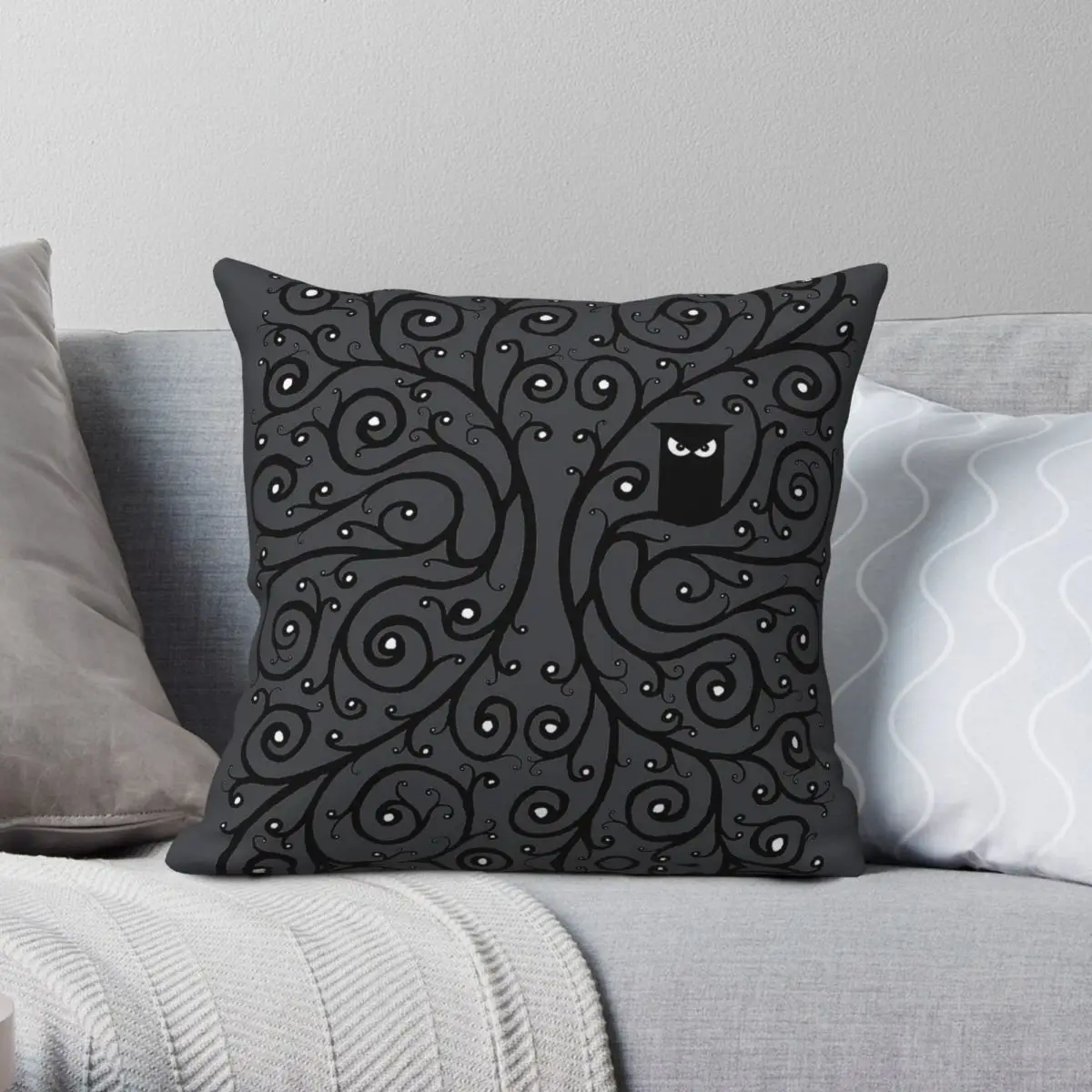 The Owl Watching Dark Night Square Pillowcase Polyester Linen Velvet Printed Zip Decor Pillow Case Room Cushion Cover