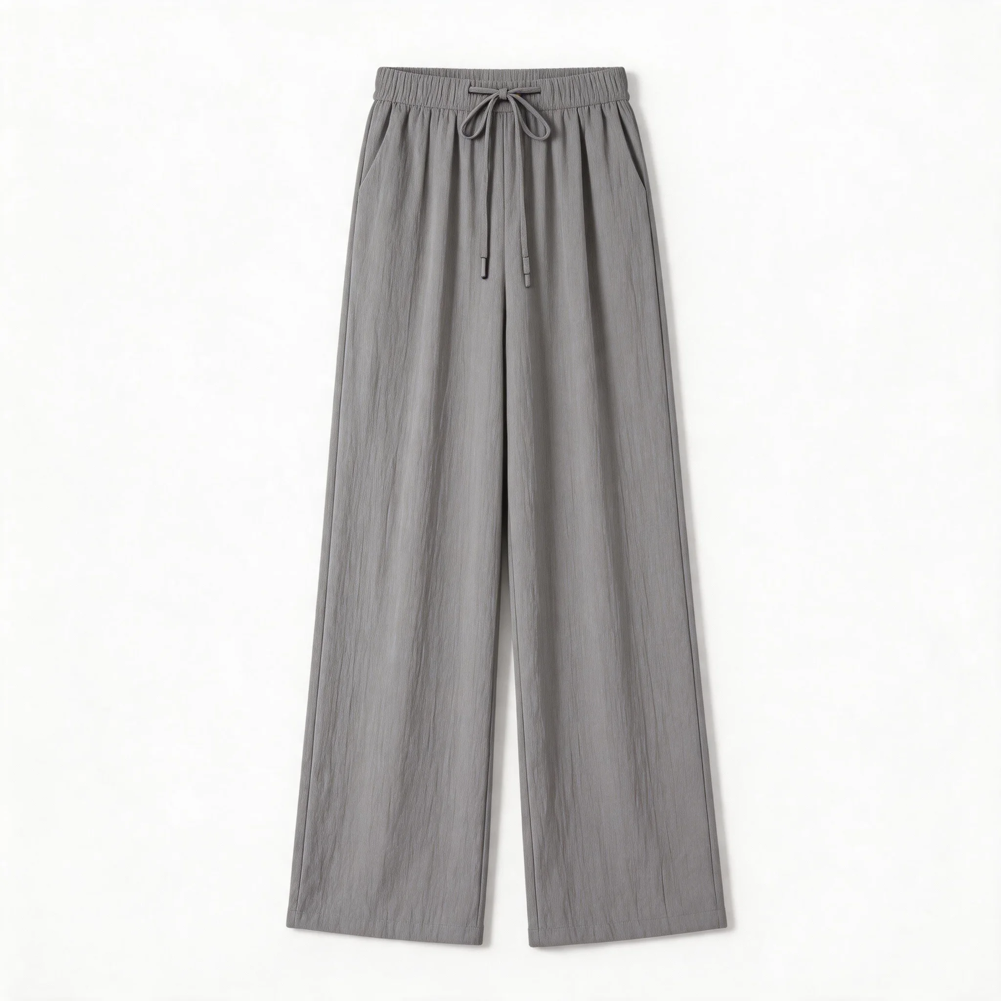 Ice Silk Wrinkled Wide Leg Pants for Women Spring Summer Slim Straight Leg High Waist Slimming Korean Style Lazy Casual Pants