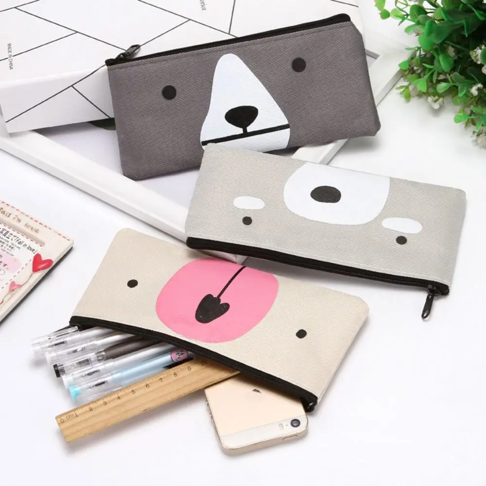 Durable Cute Canvas Pen Bag Creative Simple Pencil Bag Zipper Cartoon Cosmetic Bag Children