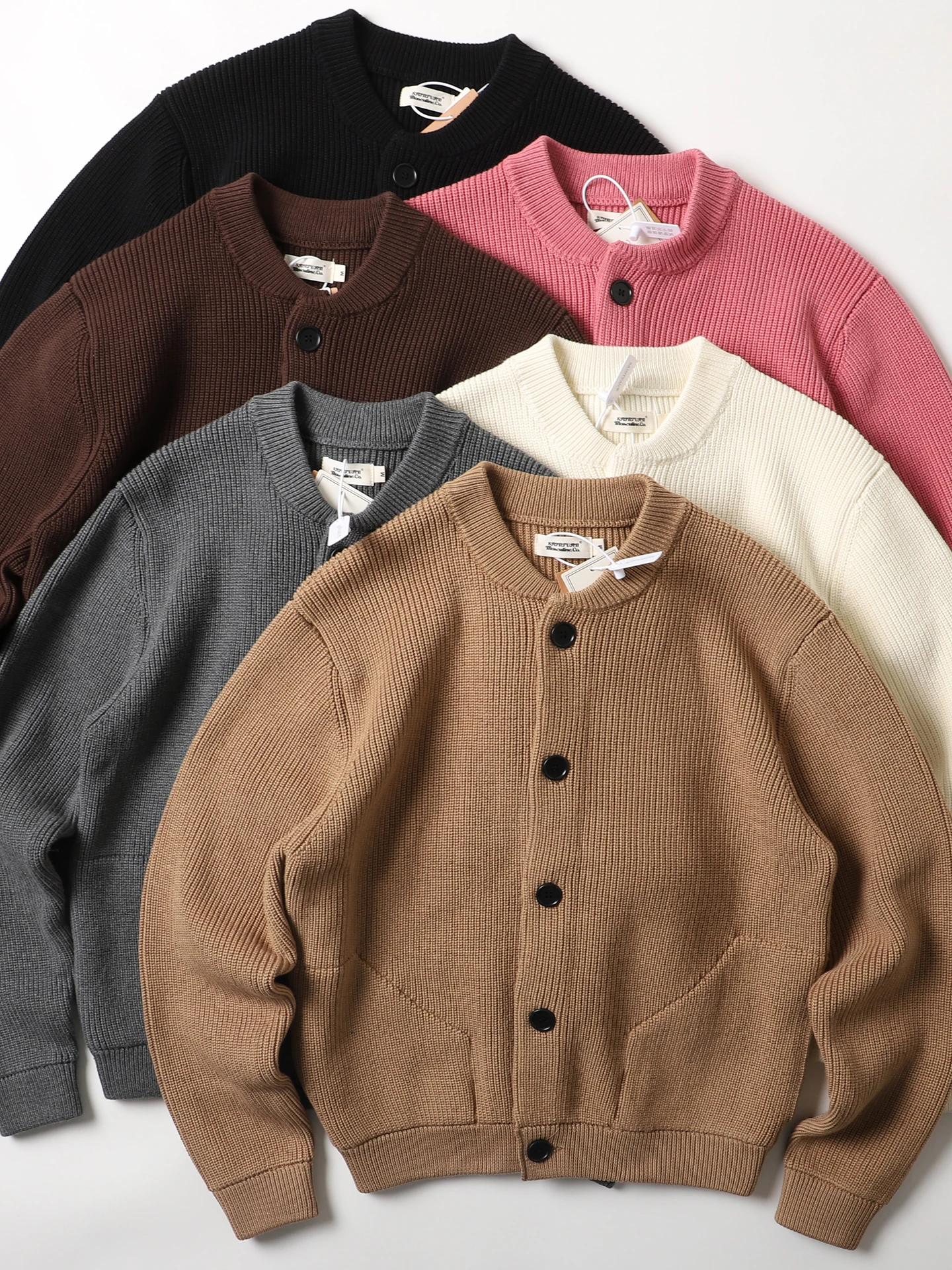 

American Sle Heavyweight Pure Cotton Baseball Collar Knitted Jaet Casual Open Cardigan Women's Sweater Outerwear Trendy