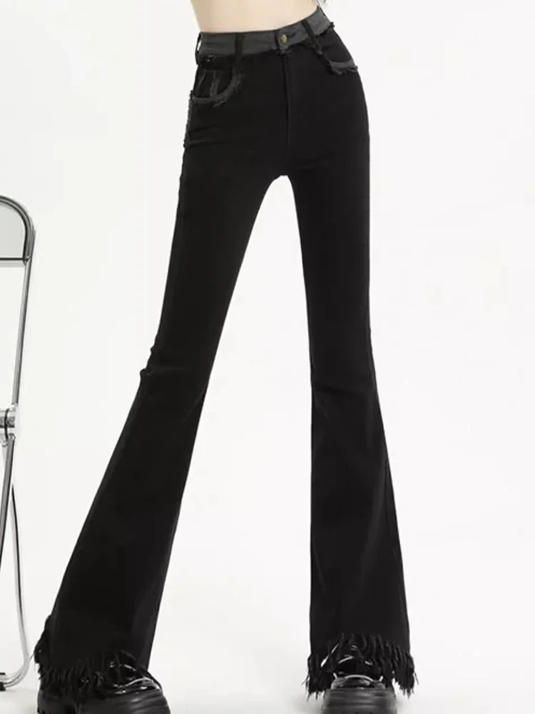 Ins Girls Vita alta Y2k 2000s Jeans a gamba larga Lady Vintage High Street Denim Pantaloni a gamba dritta Pantaloni femminili retrò blu neri