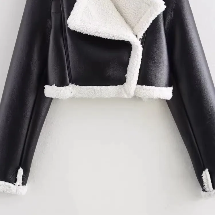 เสื้อแจ็คเก็ตแฟชั่นผู้หญิง JNLEAOG แบบนักขี่มอเตอร์ไซค์ ทำจากวัสดุหนังเทียมขนสังเคราะห์ ปิดด้วยซิป ทรงเข้ารูป ผลิตจากผ้าโพลีเอสเตอร์