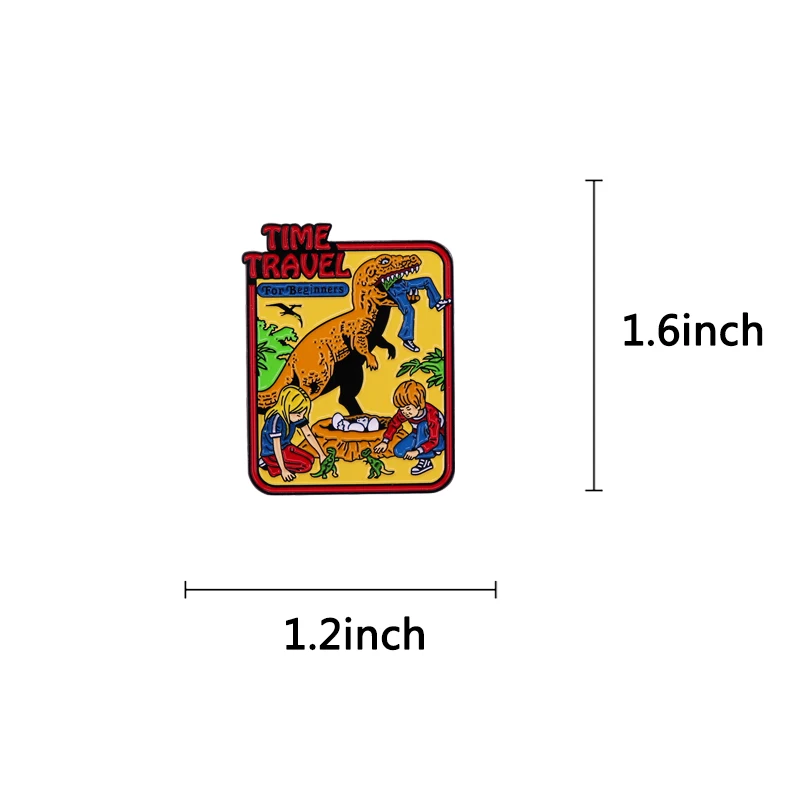 Time Travel for Beginners Enamel Lapel Pin Dinosaur Evil Art Badge Brooch Retro Comic Backpack Decoration Fashion Jewelry