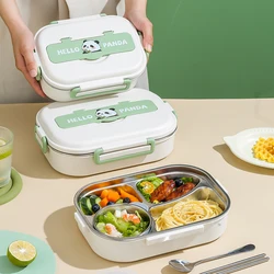 Stainless Steel Thermal Lunch Box Microwave Safe 2/4/5 Grids Lunch Container with Cutlery Set Panda for Children School Picnic