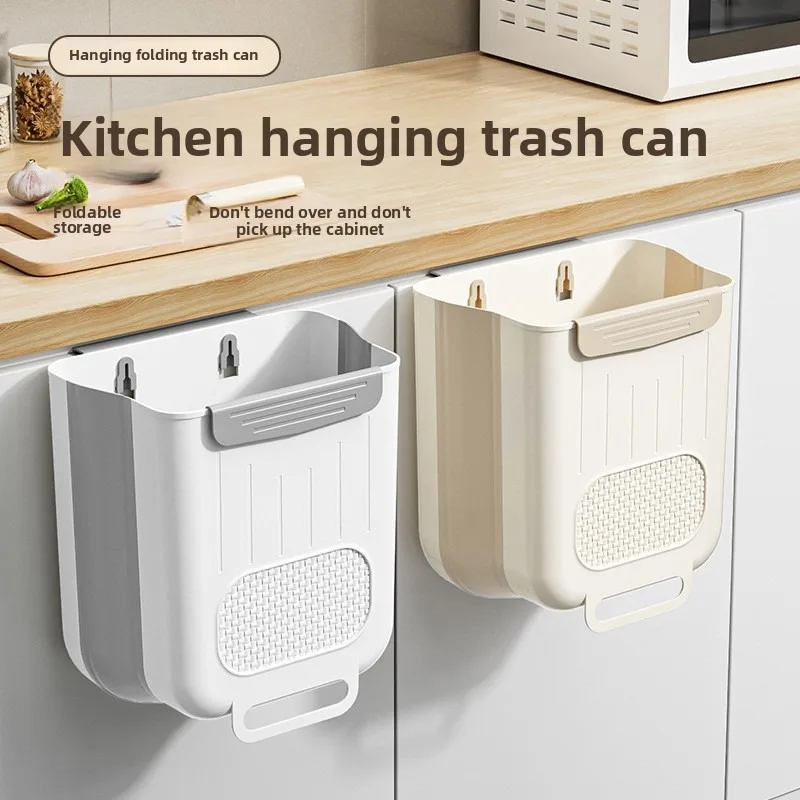 

1pc Foldable Hanging Trash Can, Kitchen Cabinet Door Hanging Garbage Storage Bucket, Thickened And Large Diameter, More Durable