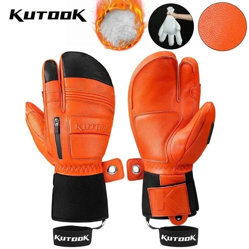 Winter Ski Gloves Goatskin Leather Mittens 3M Thinsulate Snowboard Gloves Thermal Warm Skiing Gloves Waterproof Men Women