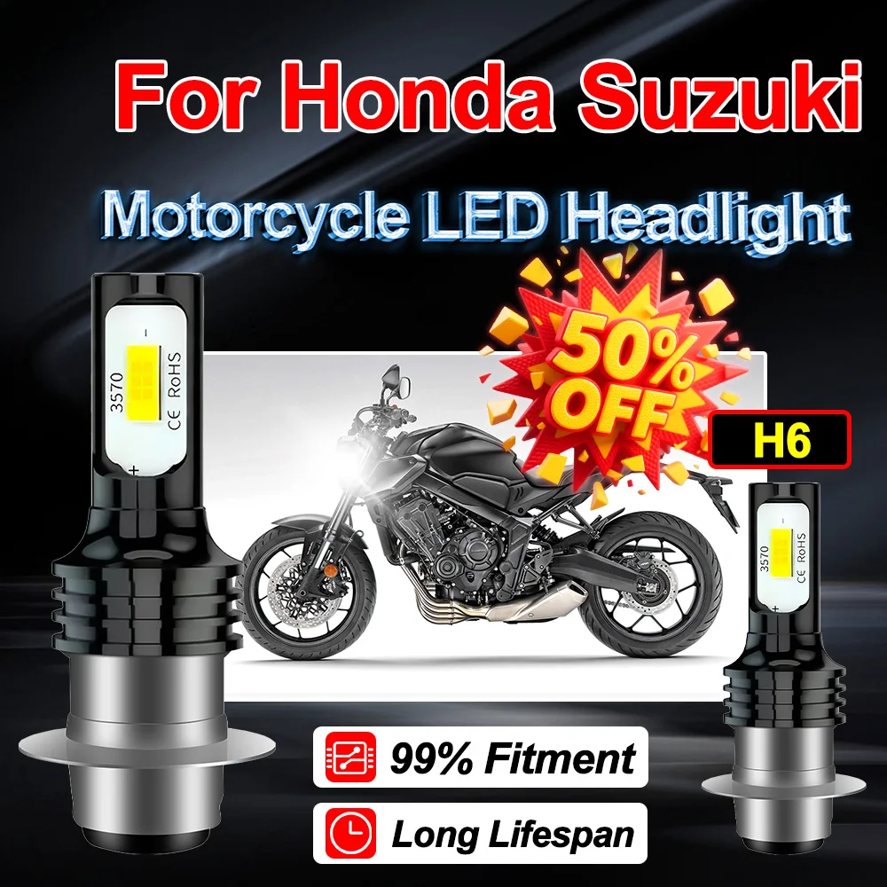 

1X 2X H6 BA20D For Honda Suzuki 20000LM Motorcycle Auxiliary LED Headlight Ampoule 150W Hi-Lo Beam Light Lamp Bulb 6000K Canbus
