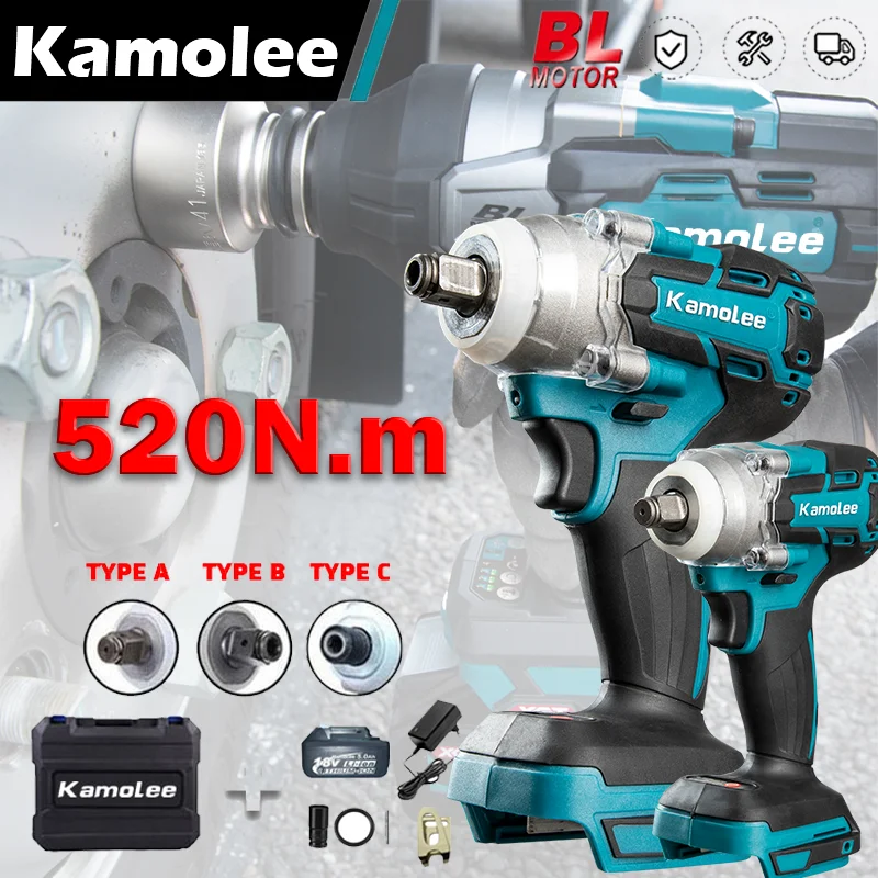 

Kamolee 520N.M Brushless Cordless Electric Impact Wrench DTW285 Dual Function Power Tools Compatible with 18V Makita Battery