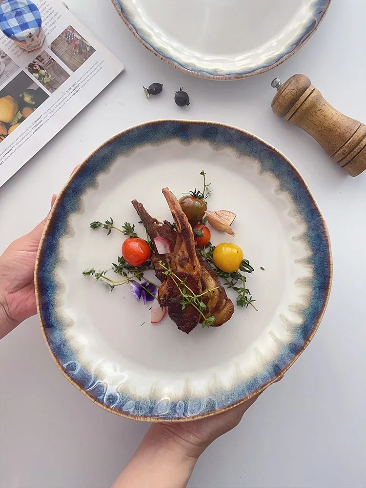 

Тарелка для стейка и салата неправильной формы, глубокая, в японском стиле, с винтажным узором, ресторанная посуда высокого качества