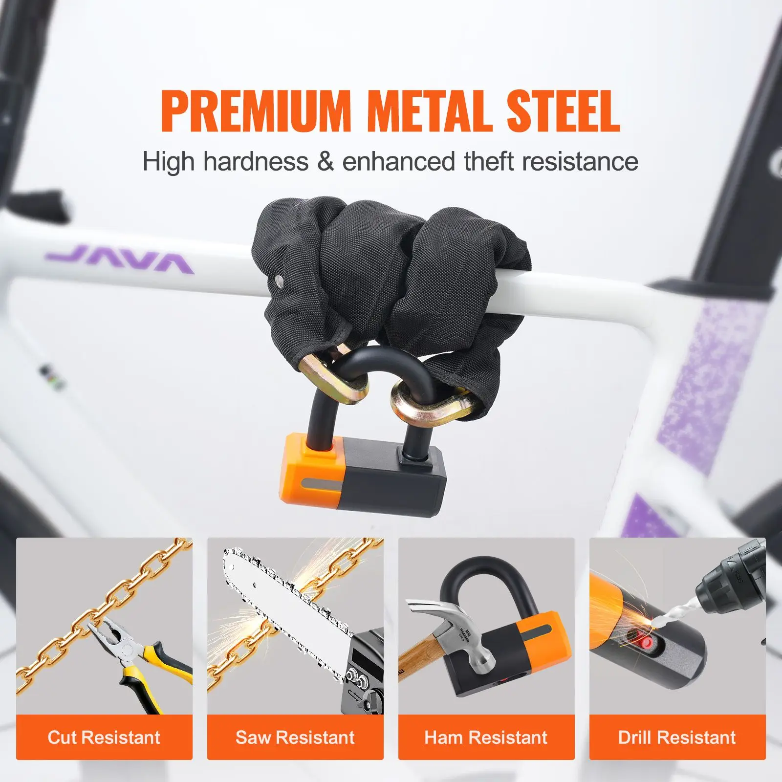 Ft Heavy Duty Metal Steel Bicycle Chain Lock with 4 Keys, High Security Anti-theft Bicycle Lock, Suitable for Daily Use