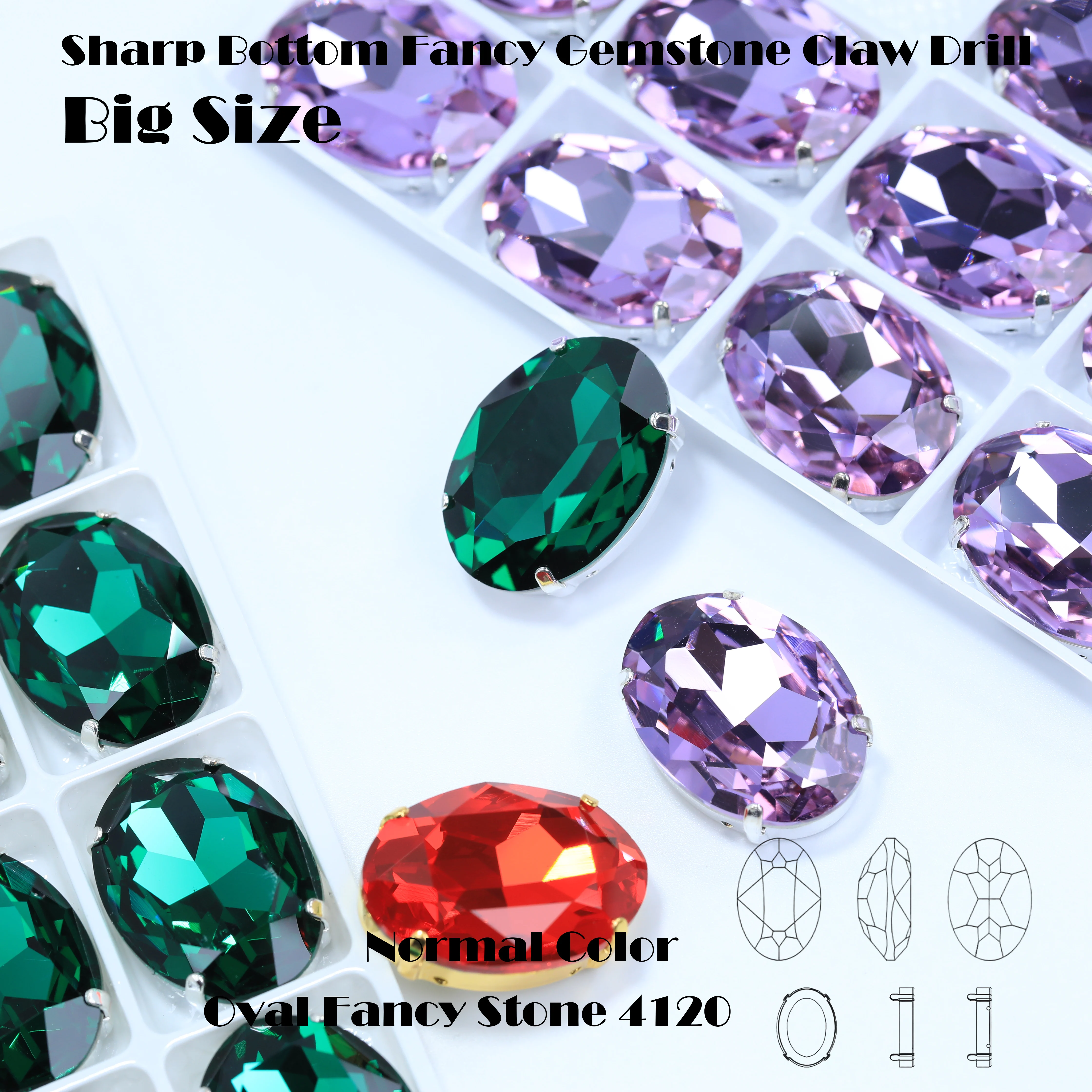 Große, hochwertige, funkelnde ovale Fancy Stones aus Glas, Kristall-Strasssteine 20mm 30mm für DIY-Schmuckherstellung, Hochzeitskleider, Taschen. – Detail 3