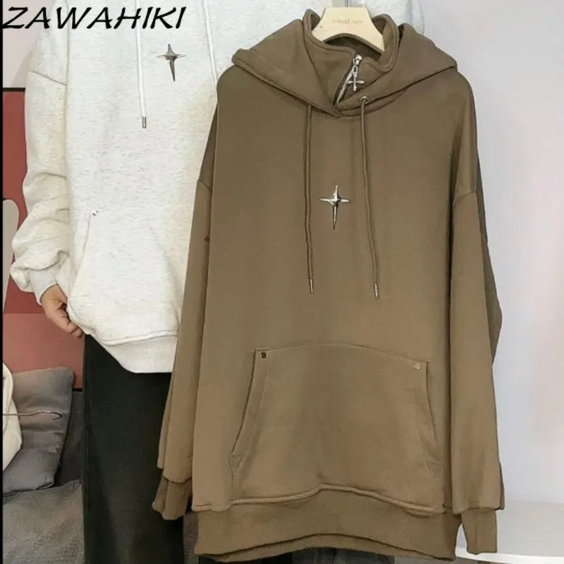 

ZAWAHIKI Sweatshirt Hoodies Women Solid Color Zipper Spring Fall Loose Long Sleeve New Arrive Fashion Casual Chic Streetwear