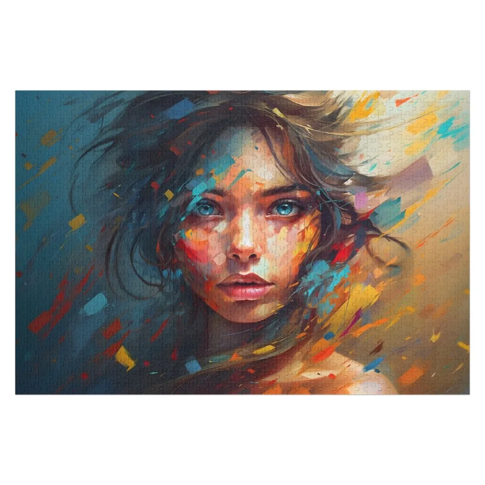 

portrait woman colorful abstract art streetart Jigsaw Puzzle Wood Name For Children Works Of Art Personalized Kids Gifts Puzzle