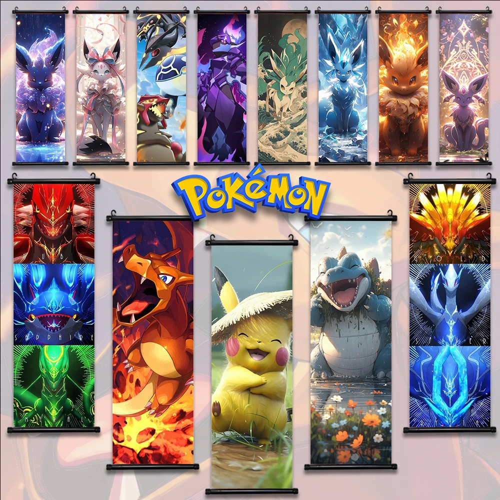 

P-Pokemon Japanese Anime Poster Modern Room Decoration Picture Charizard Canvas Painting Wall Pikachu Eevee Peripheral Decor