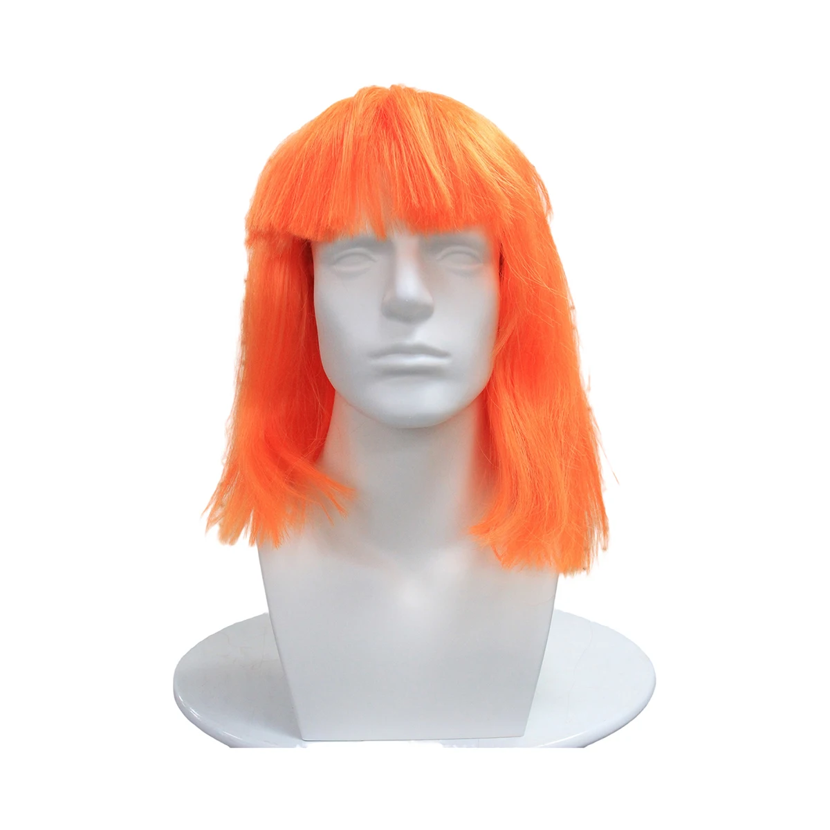 Men's Bright Orange Straight Synthetic Wig with Bangs, Anime Cosplay Style Hair for Halloween and Themed Party Costume