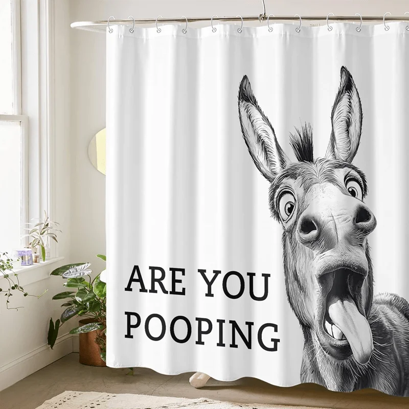 2D Flat, 2D Flat, 1pc Humorous Funny Donkey Pattern Shower Curtain, Exaggerated Expression And Demonic Look, Multiple Sizes Avai