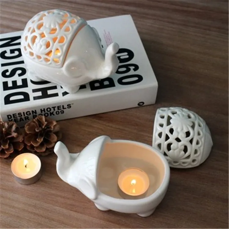 Ceramics Candle Stand Elephant Jewelry Storage Box Diy Gypsum Concrete Candle Jar Crafts Home Decorationelephant Holders