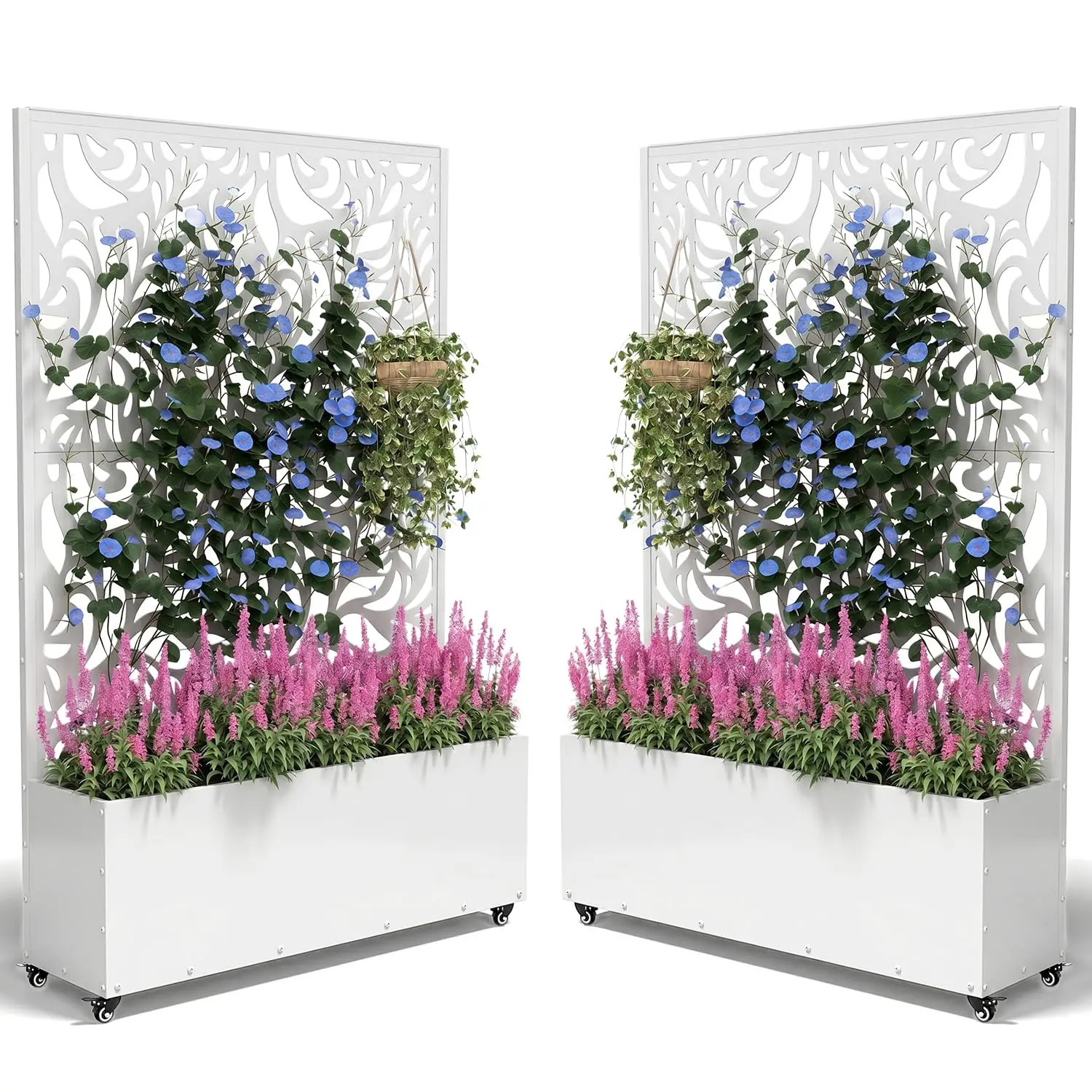2PCS Metal Planter Box with Trellis,70.9