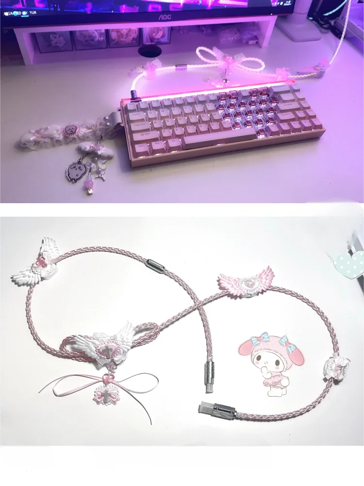 8k Rgb Aviator Cable Girls' Series Hand Knitting 1.3m Usb Type-c Magnetic Axis Mechanical Keyboard Cable Decorative Accessories